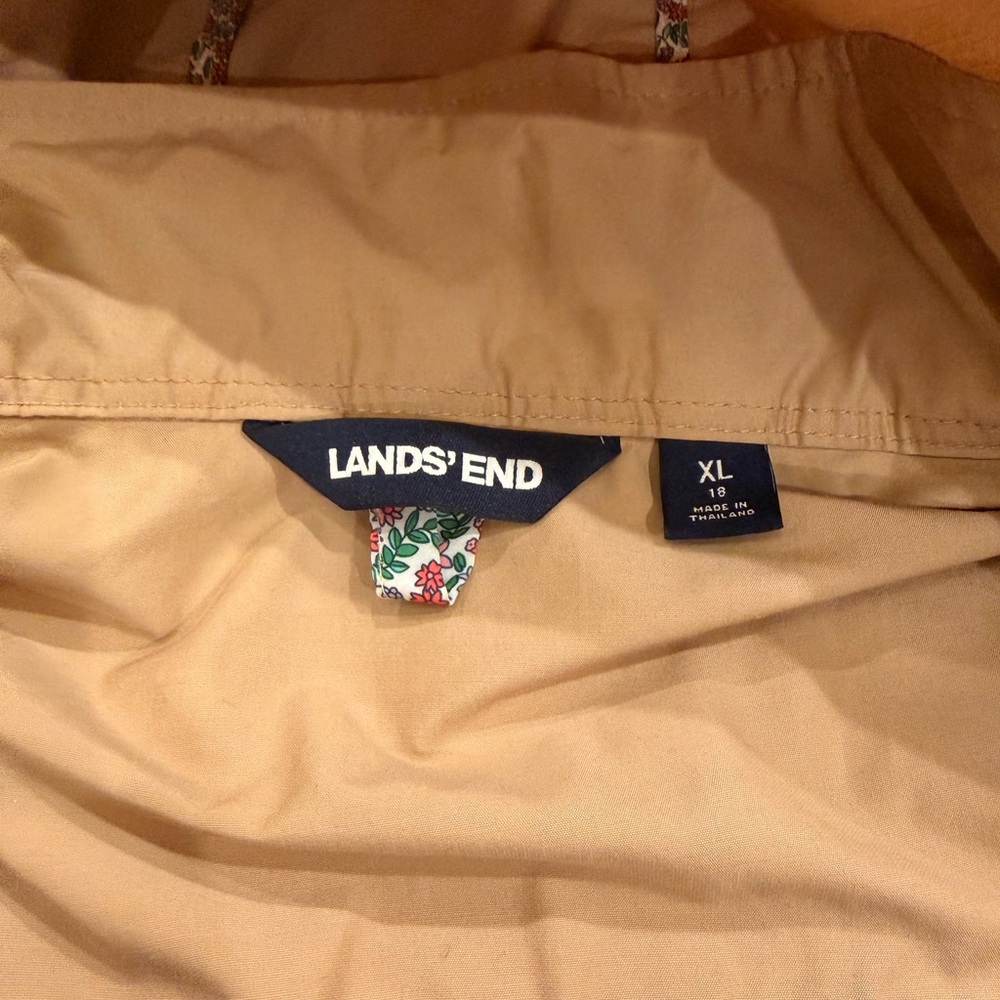 Lands' End Tan Hooded Jacket with Floral Trim - Picture 4 of 6